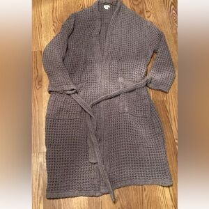 World Market Gray 100% Cotton Waffle Knit Long Robe With Pockets O/S